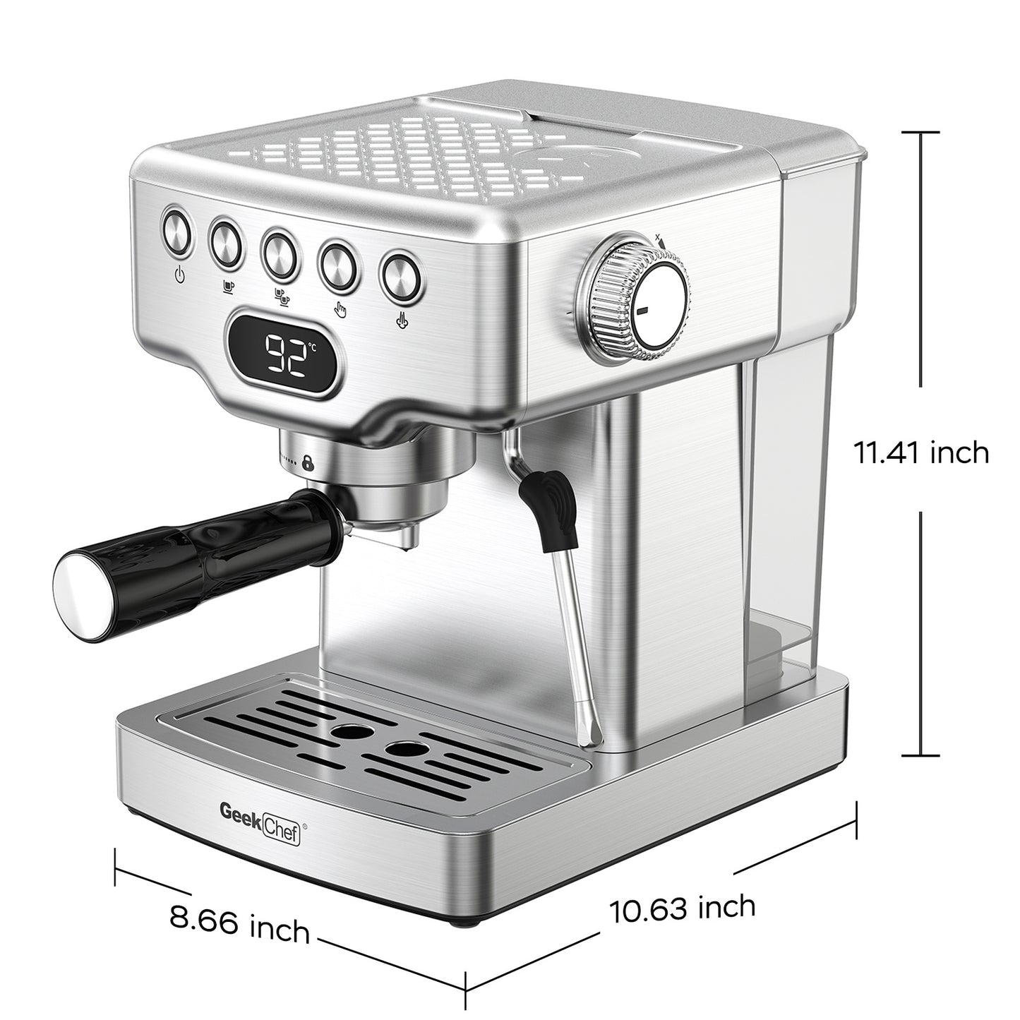 20-Bar Espresso Machine with Milk Frother – Home Coffee Maker with 1.8L Tank (Stainless Steel)