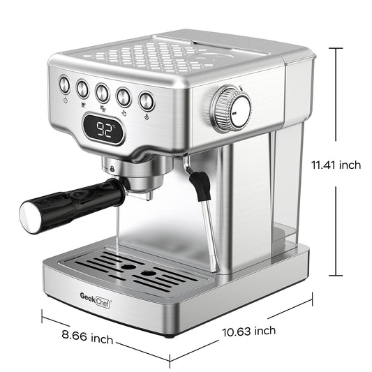 20-Bar Espresso Machine with Milk Frother – Home Coffee Maker with 1.8L Tank (Stainless Steel)