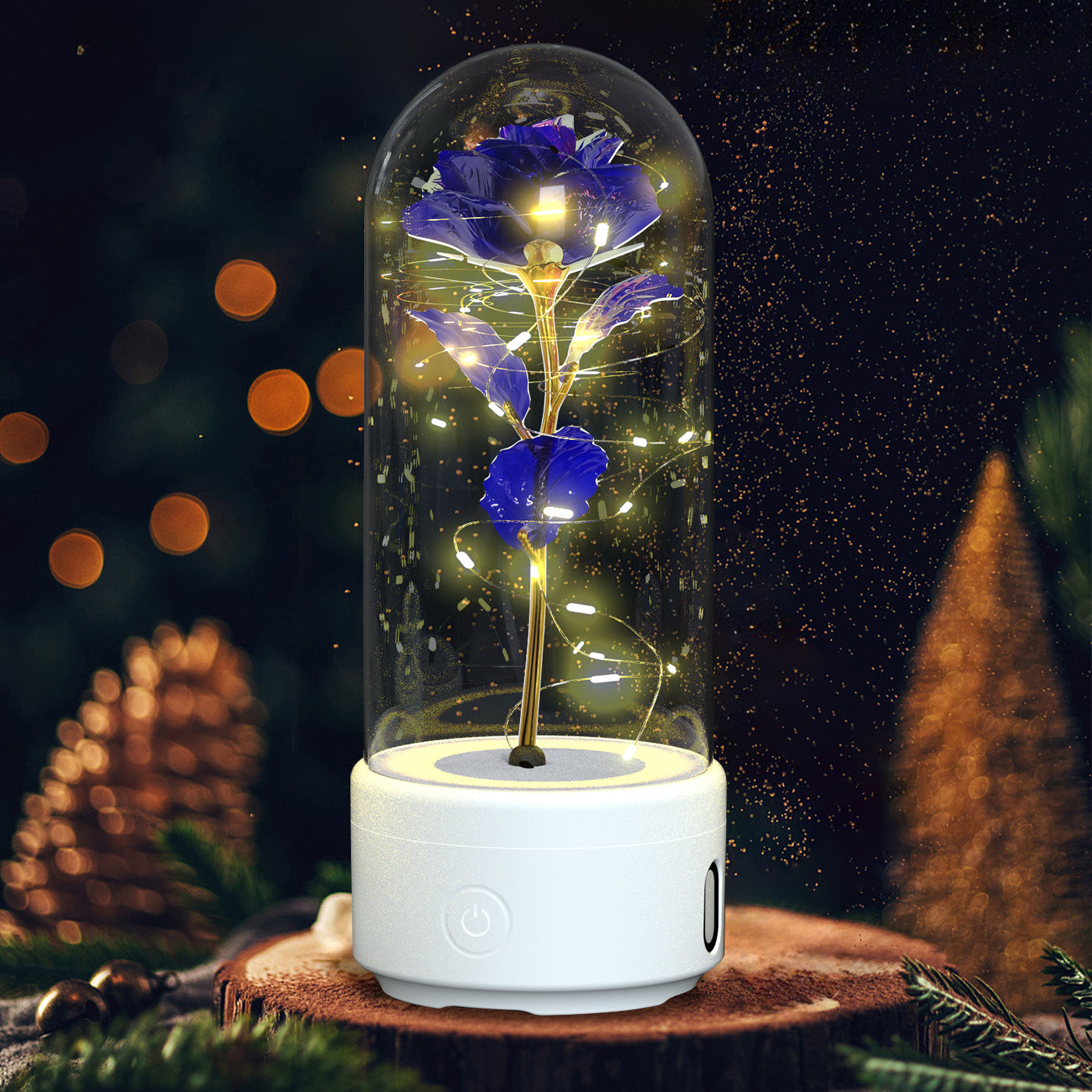 2-in-1 Rose LED Light & Bluetooth Speaker – Romantic Glass-Cover Gift Ornament