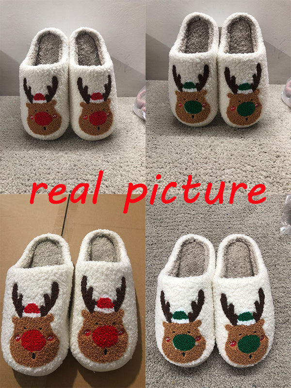 Christmas Winter Home Slippers – Soft Cozy Elk Plush House Shoes