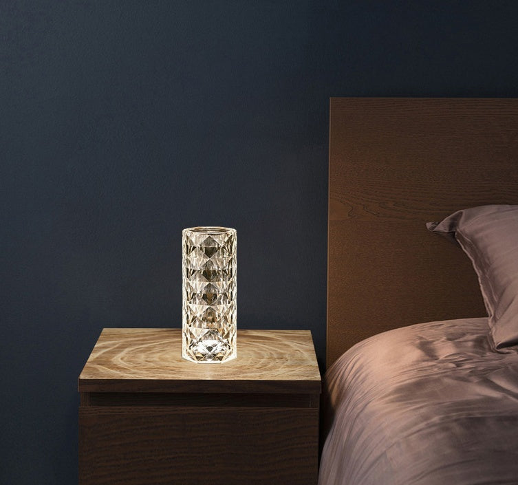 Nordic Crystal LED Table Lamp – Touch Dimming USB Diamond Night Light & Rose Projection