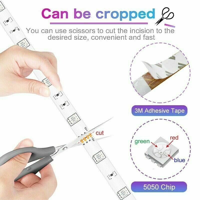 Bluetooth RGB LED Light Strip – 5050 LED Tape with Remote for TV & Room Ambience