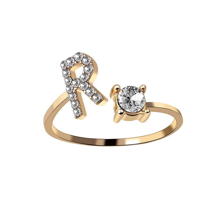 Adjustable Initial Letter Ring – Elegant 26-Letter Fashion Jewelry for Women