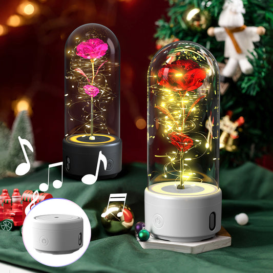 2-in-1 Rose LED Light & Bluetooth Speaker – Romantic Glass-Cover Gift Ornament