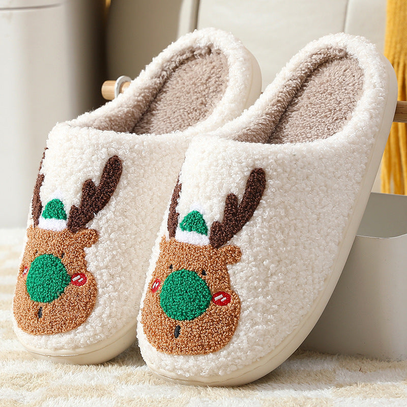 Christmas Winter Home Slippers – Soft Cozy Elk Plush House Shoes