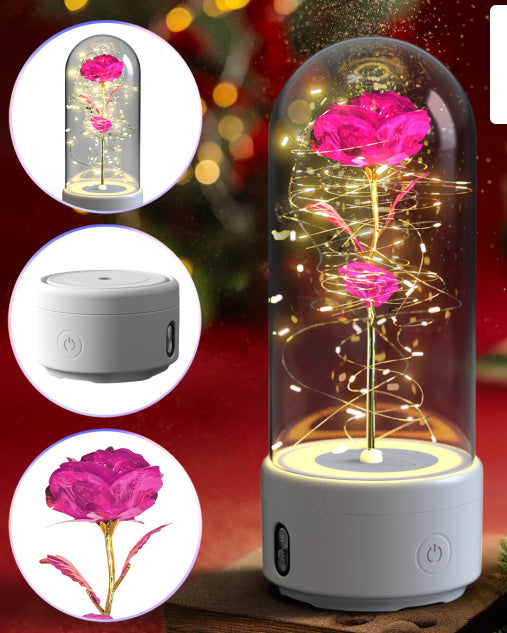 2-in-1 Rose LED Light & Bluetooth Speaker – Romantic Glass-Cover Gift Ornament