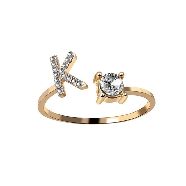 Adjustable Initial Letter Ring – Elegant 26-Letter Fashion Jewelry for Women