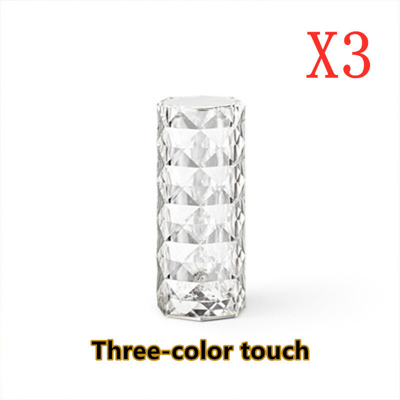 Nordic Crystal LED Table Lamp – Touch Dimming USB Diamond Night Light & Rose Projection