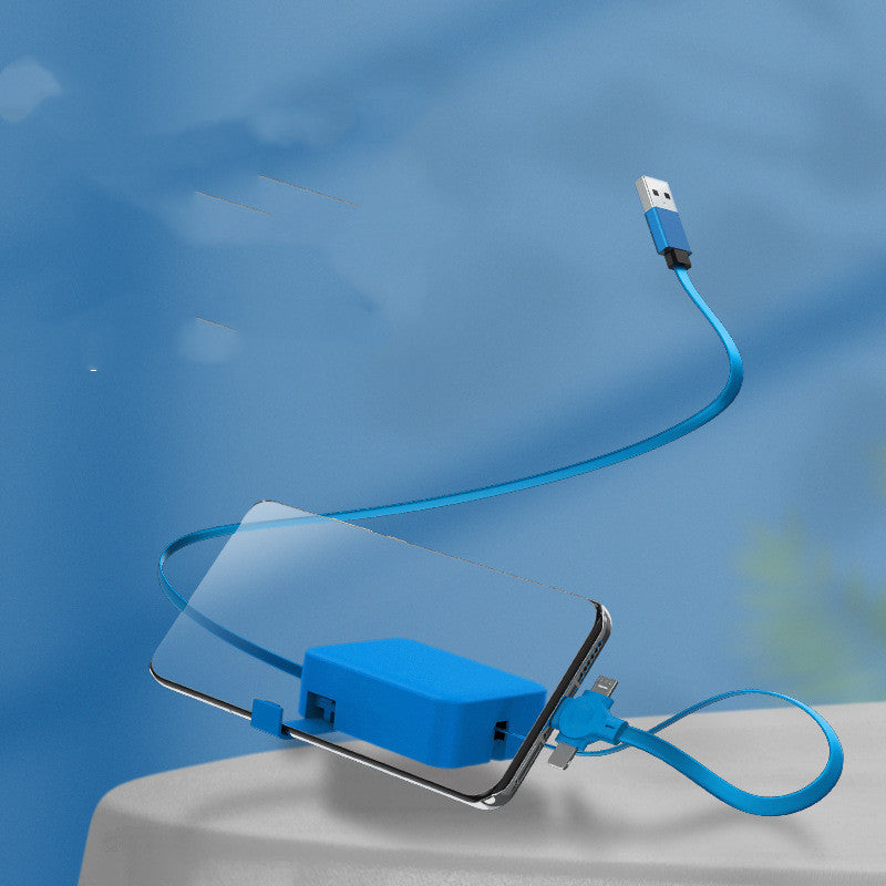 4-in-1 Retractable USB Charging Cable – Macaron-Style Multi-Port (Type-C, Micro, iPhone) with Phone Stand