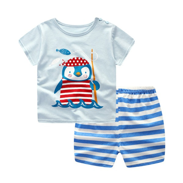 Baby Summer Outfit Set – Cartoon T-Shirt & Casual Shorts for Boys/Girls