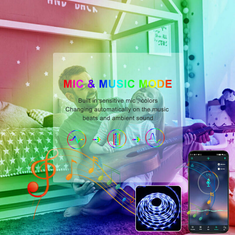 Bluetooth RGB LED Light Strip – 5050 LED Tape with Remote for TV & Room Ambience