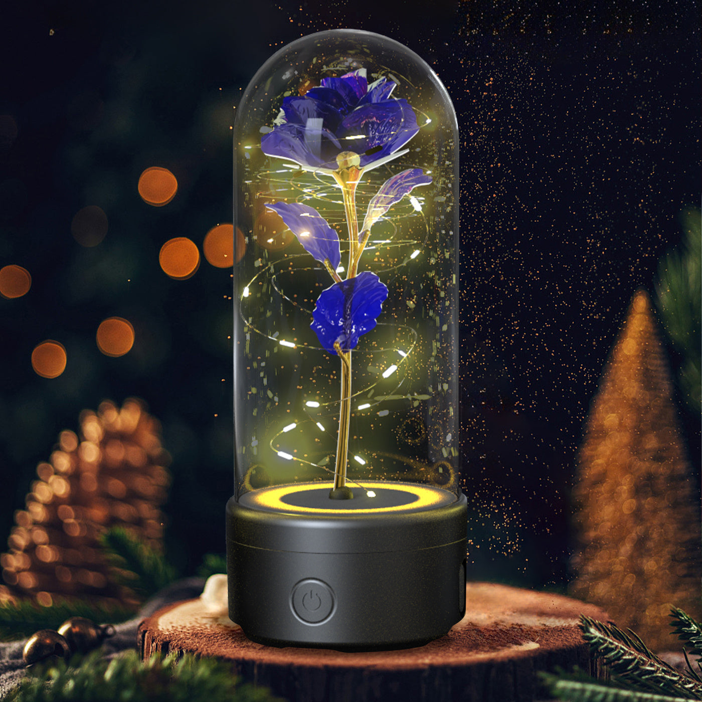 2-in-1 Rose LED Light & Bluetooth Speaker – Romantic Glass-Cover Gift Ornament