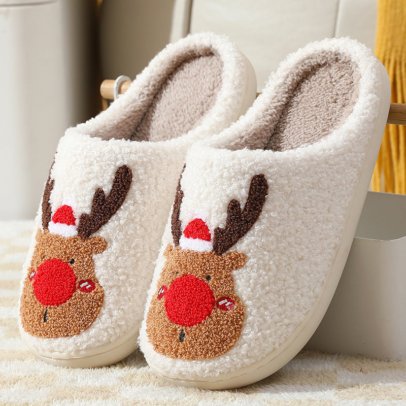 Christmas Winter Home Slippers – Soft Cozy Elk Plush House Shoes