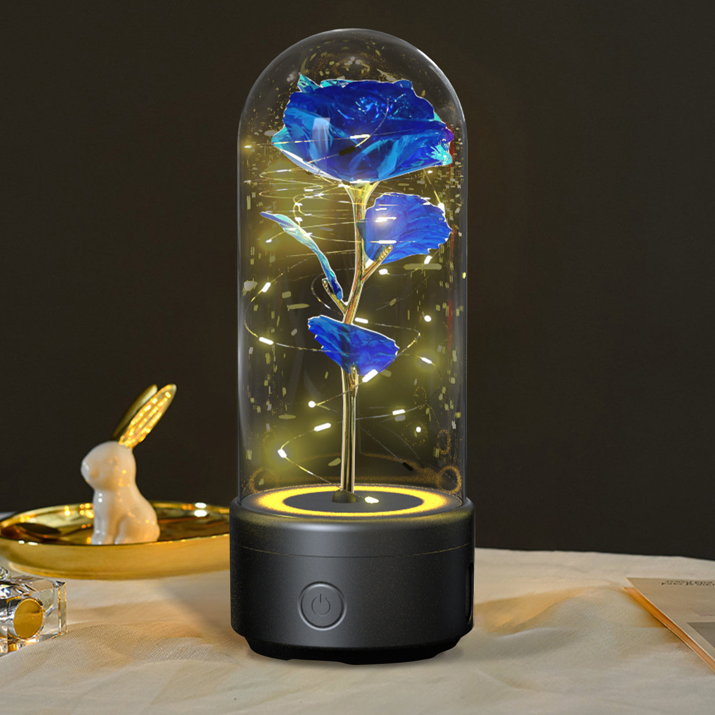 2-in-1 Rose LED Light & Bluetooth Speaker – Romantic Glass-Cover Gift Ornament