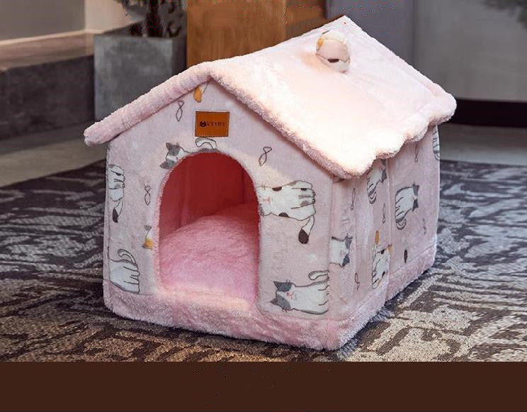 Foldable Pet House – Warm Enclosed Dog & Cat Bed with Removable Cushion