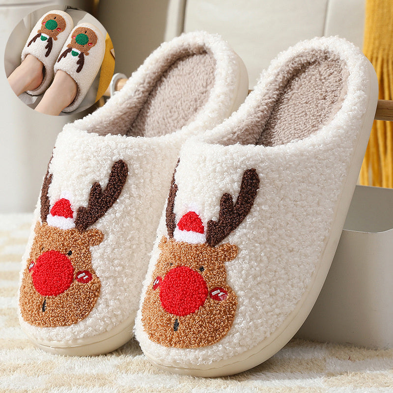 Christmas Winter Home Slippers – Soft Cozy Elk Plush House Shoes
