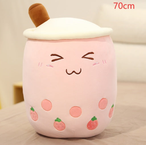 Cute Boba Tea Plush Pillow – Strawberry Milk Drink Stuffed Toy