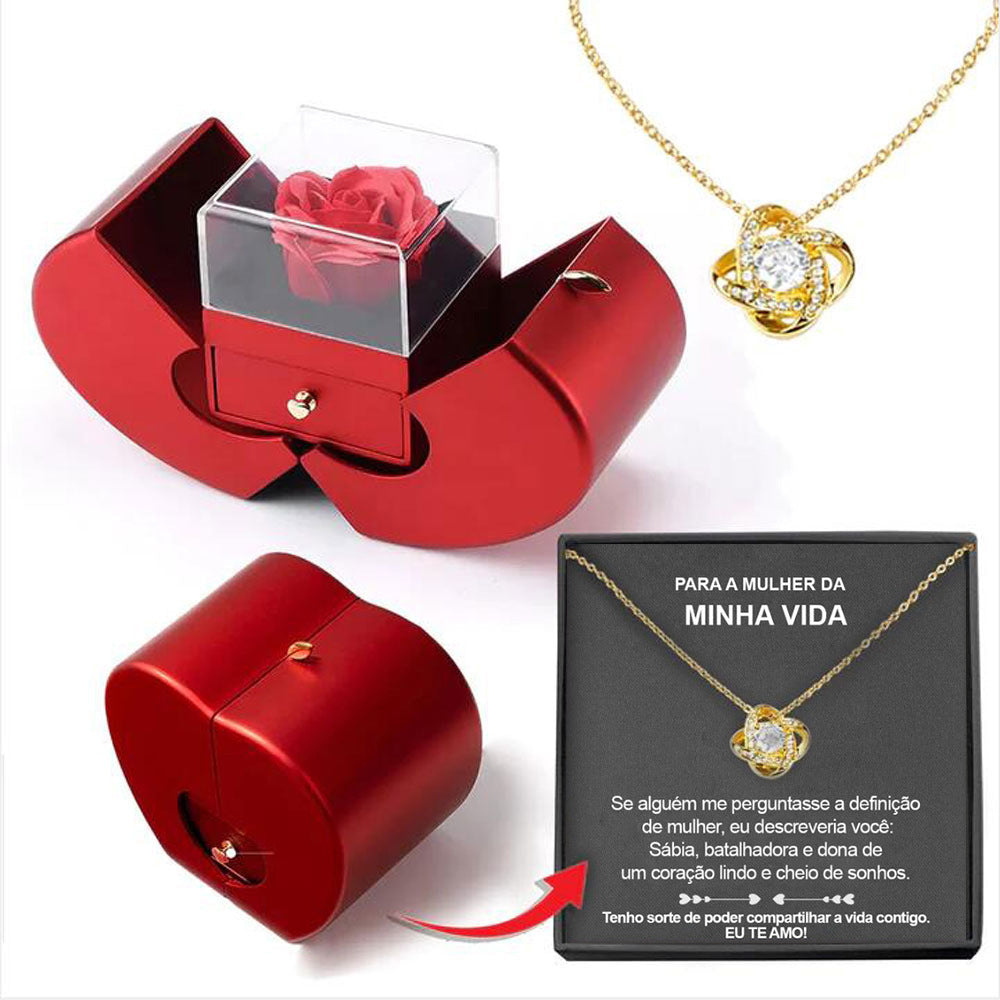 Rose Jewelry Gift Box – Apple Design with Necklace for Valentine’s, Christmas & Mother’s Day