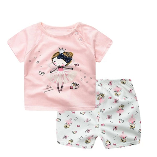 Baby Summer Outfit Set – Cartoon T-Shirt & Casual Shorts for Boys/Girls