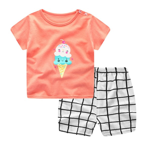 Baby Summer Outfit Set – Cartoon T-Shirt & Casual Shorts for Boys/Girls