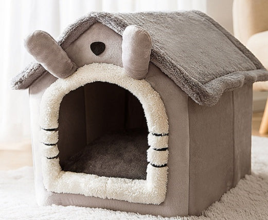 Foldable Pet House – Warm Enclosed Dog & Cat Bed with Removable Cushion
