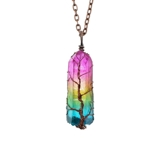 Stone Crystal Tree of Life Pendant – Fashion Crystal Pillar Necklace