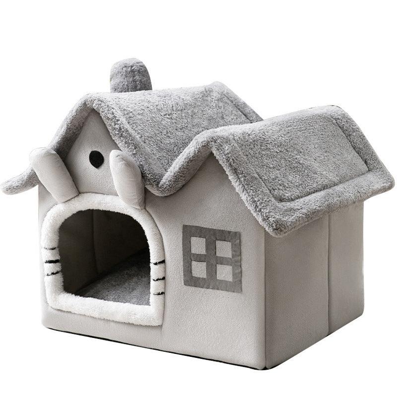 Foldable Pet House – Warm Enclosed Dog & Cat Bed with Removable Cushion