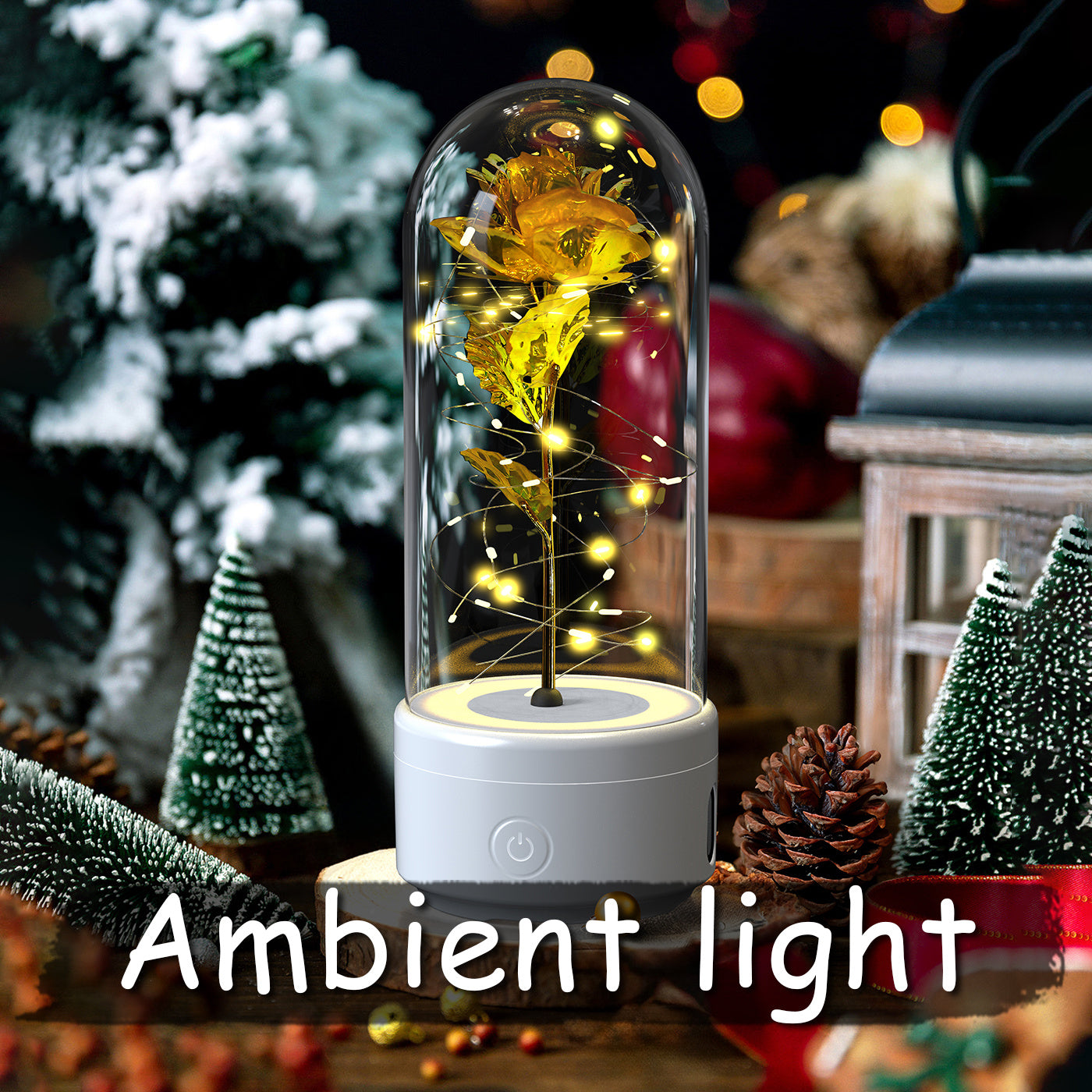 2-in-1 Rose LED Light & Bluetooth Speaker – Romantic Glass-Cover Gift Ornament