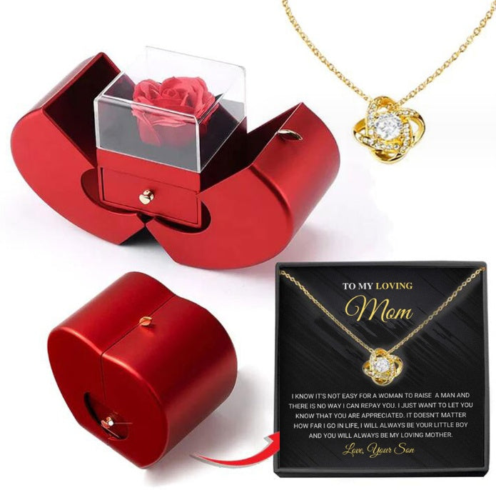 Rose Jewelry Gift Box – Apple Design with Necklace for Valentine’s, Christmas & Mother’s Day