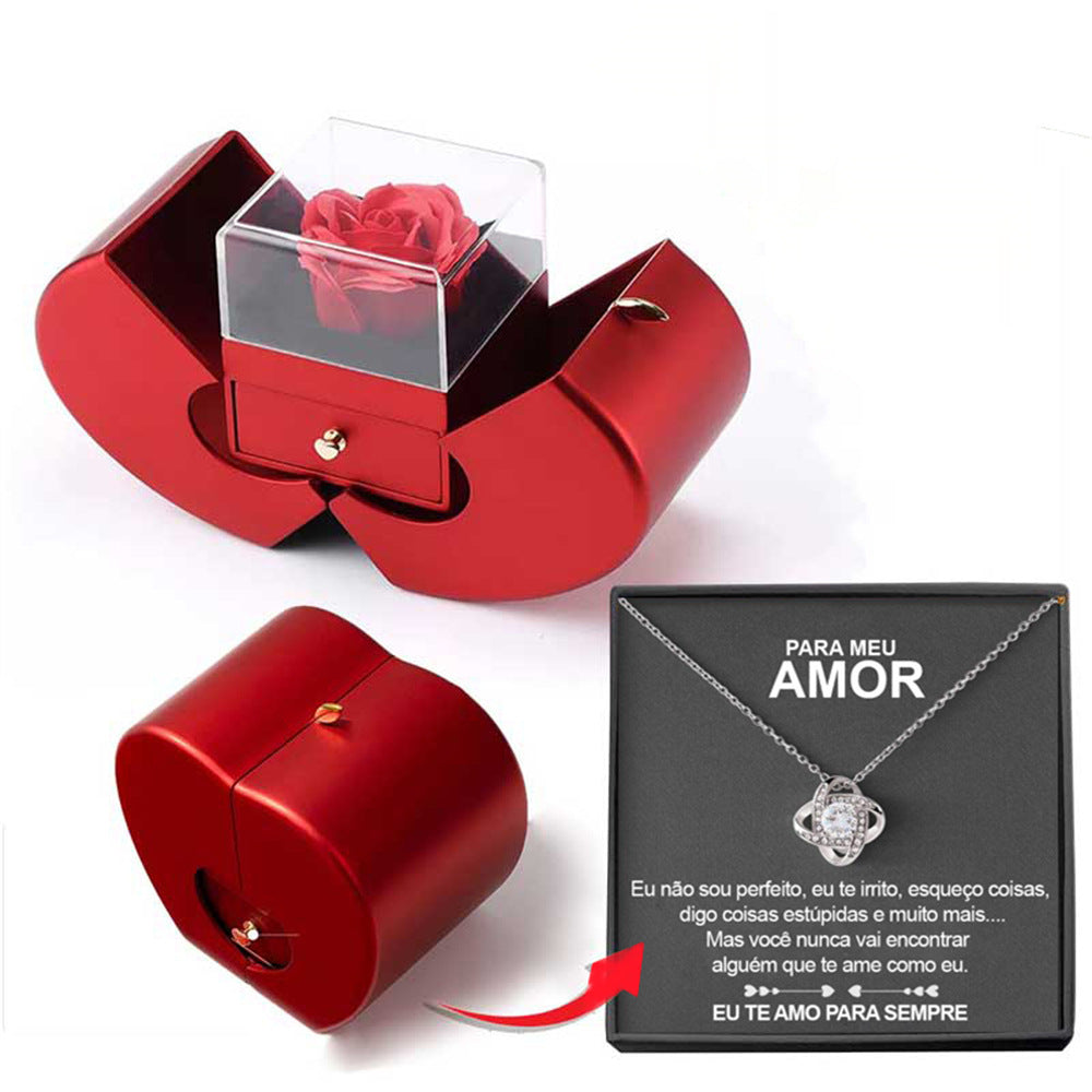Rose Jewelry Gift Box – Apple Design with Necklace for Valentine’s, Christmas & Mother’s Day