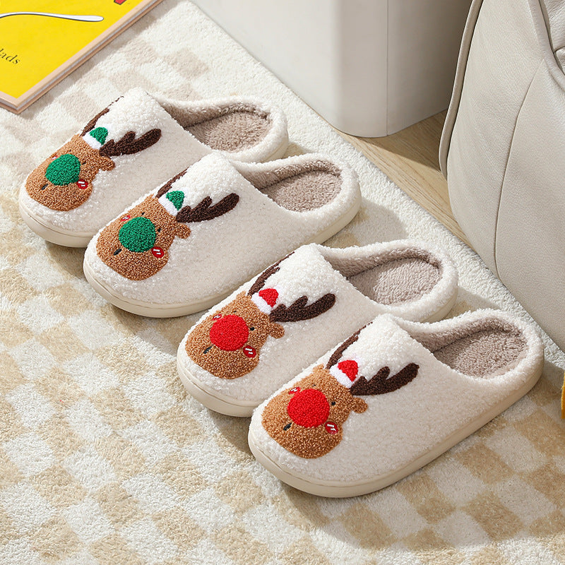 Christmas Winter Home Slippers – Soft Cozy Elk Plush House Shoes