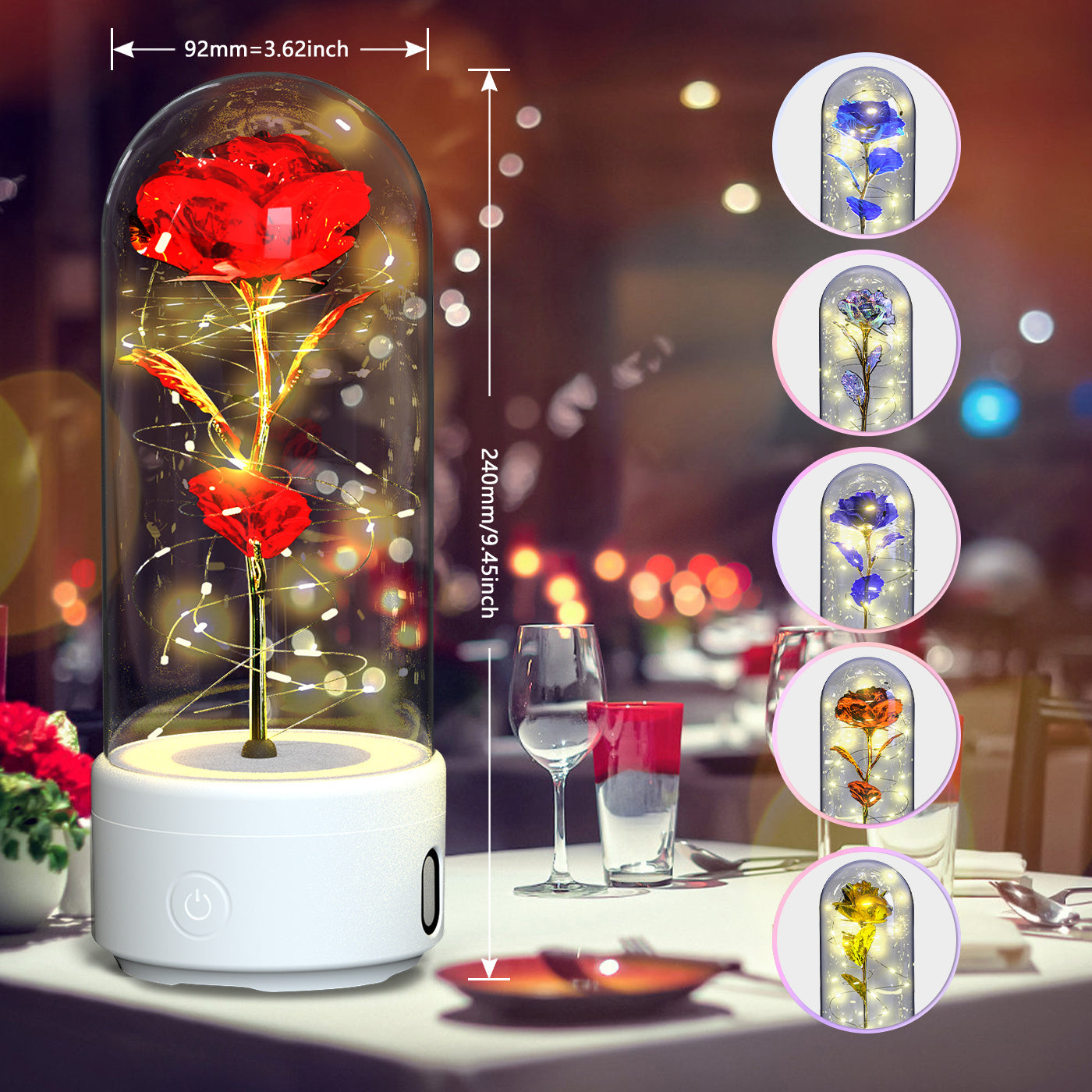 2-in-1 Rose LED Light & Bluetooth Speaker – Romantic Glass-Cover Gift Ornament