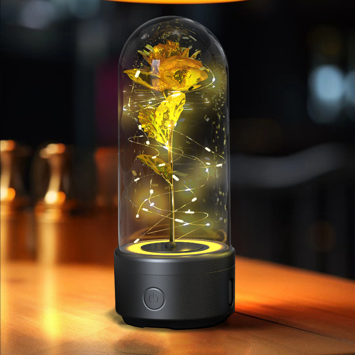2-in-1 Rose LED Light & Bluetooth Speaker – Romantic Glass-Cover Gift Ornament