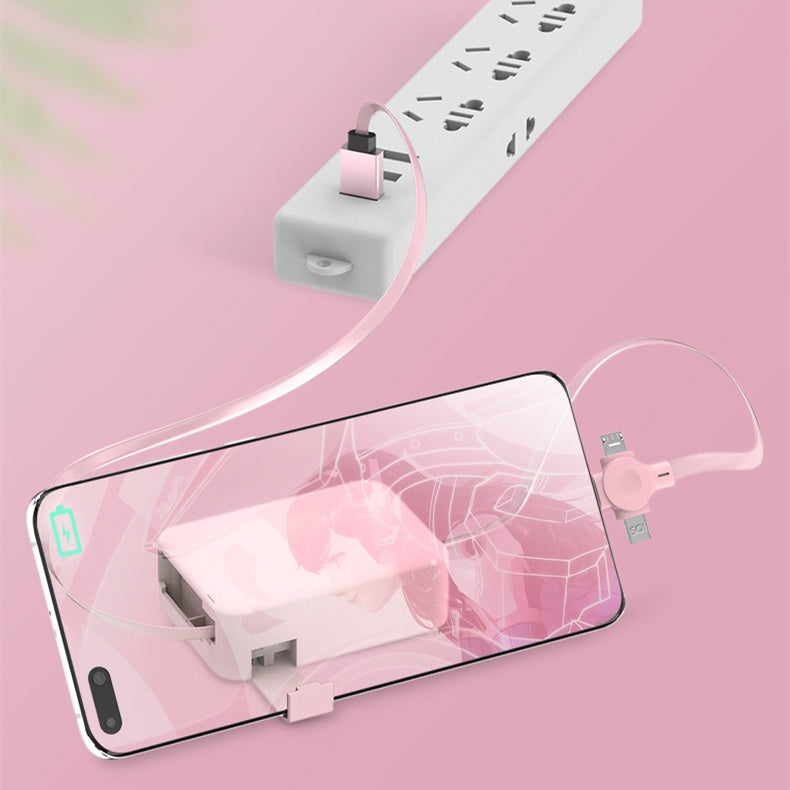4-in-1 Retractable USB Charging Cable – Macaron-Style Multi-Port (Type-C, Micro, iPhone) with Phone Stand