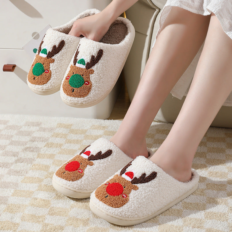 Christmas Winter Home Slippers – Soft Cozy Elk Plush House Shoes