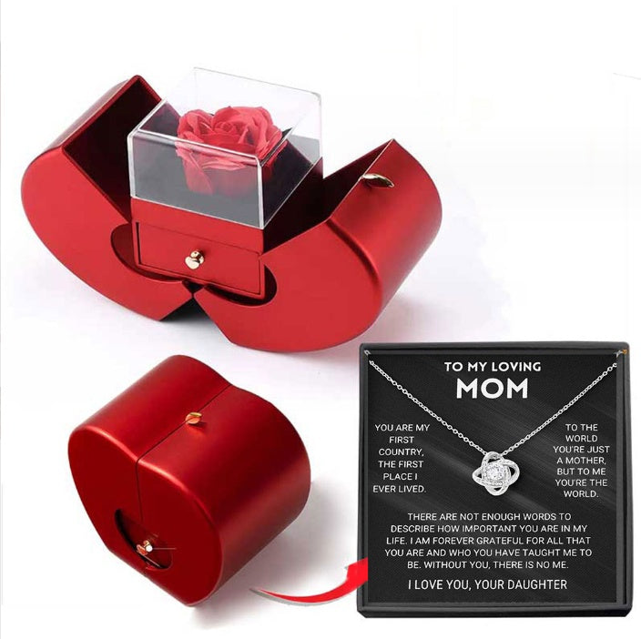 Rose Jewelry Gift Box – Apple Design with Necklace for Valentine’s, Christmas & Mother’s Day
