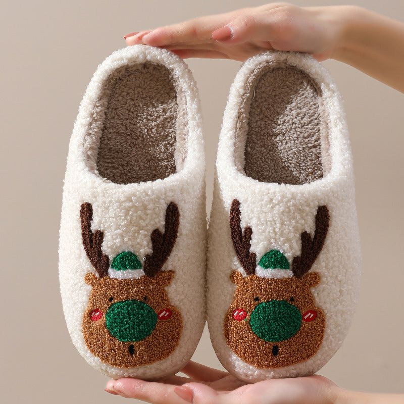 Christmas Winter Home Slippers – Soft Cozy Elk Plush House Shoes