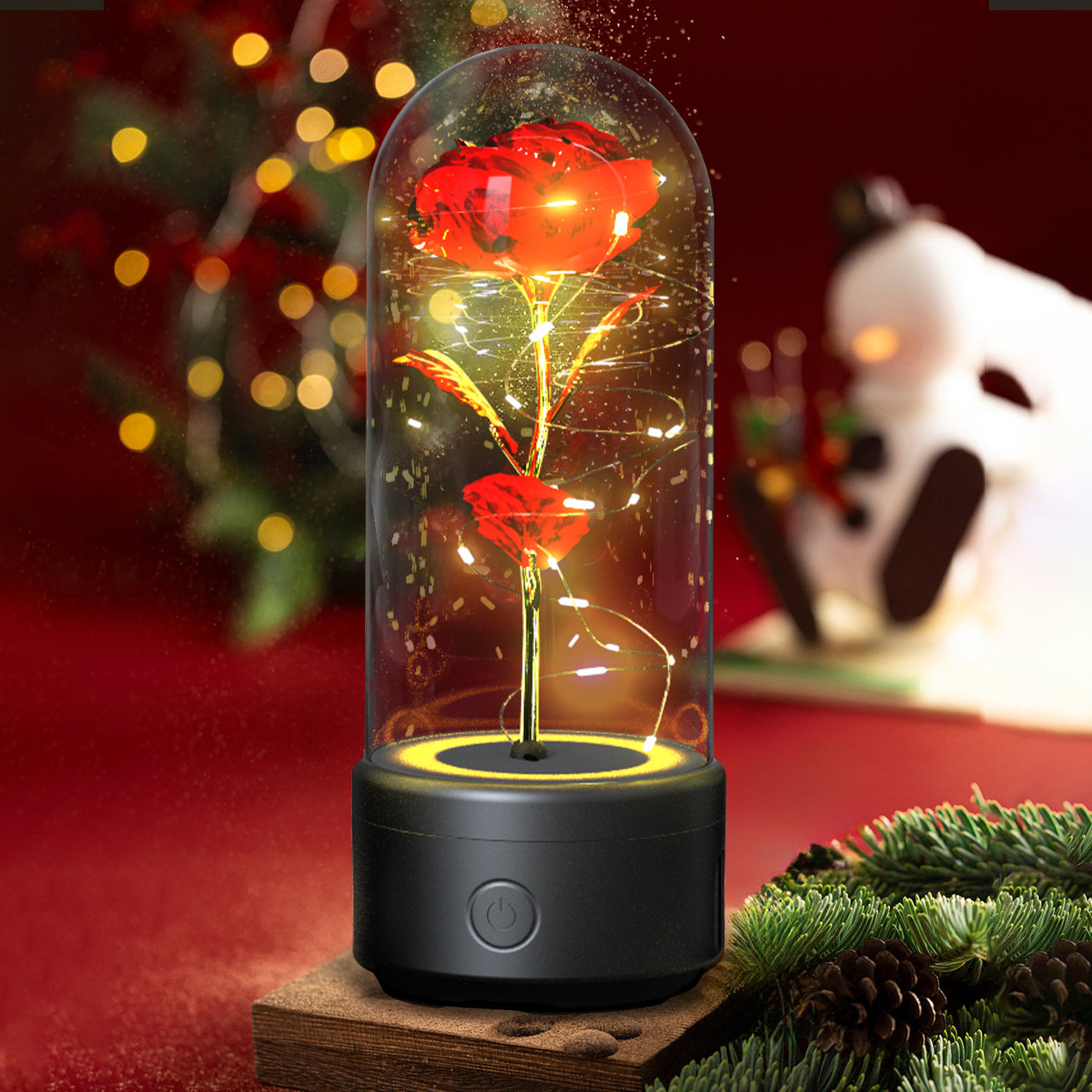 2-in-1 Rose LED Light & Bluetooth Speaker – Romantic Glass-Cover Gift Ornament