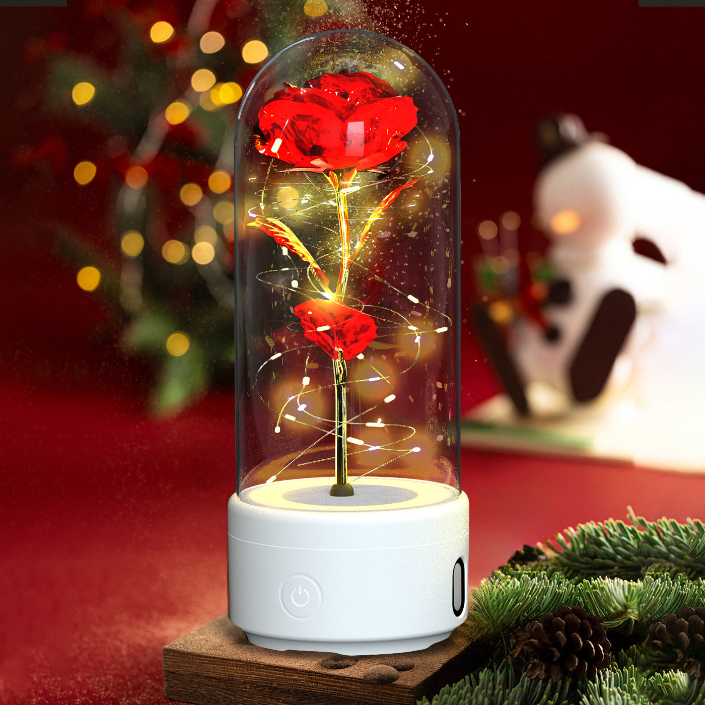 2-in-1 Rose LED Light & Bluetooth Speaker – Romantic Glass-Cover Gift Ornament
