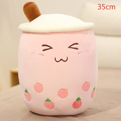 Cute Boba Tea Plush Pillow – Strawberry Milk Drink Stuffed Toy