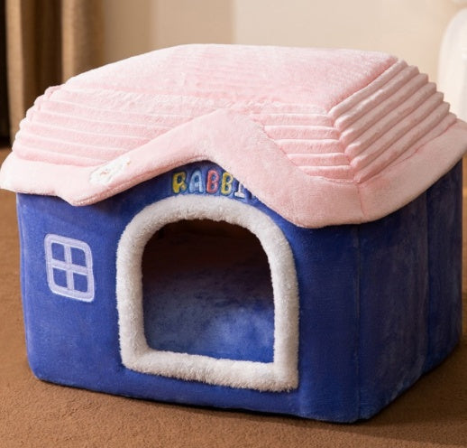 Foldable Pet House – Warm Enclosed Dog & Cat Bed with Removable Cushion