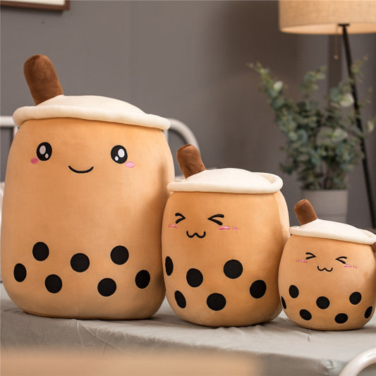 Cute Boba Tea Plush Pillow – Strawberry Milk Drink Stuffed Toy
