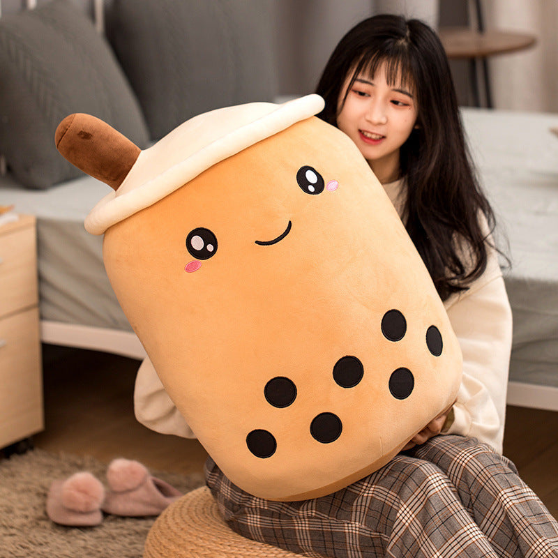 Cute Boba Tea Plush Pillow – Strawberry Milk Drink Stuffed Toy