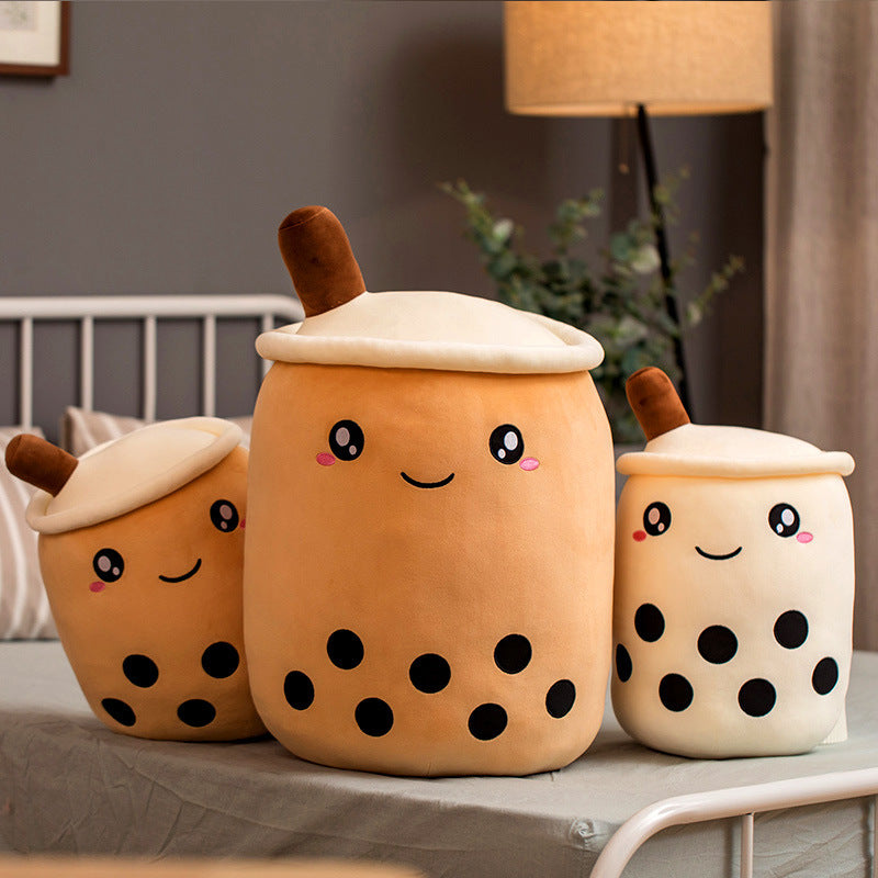 Cute Boba Tea Plush Pillow – Strawberry Milk Drink Stuffed Toy