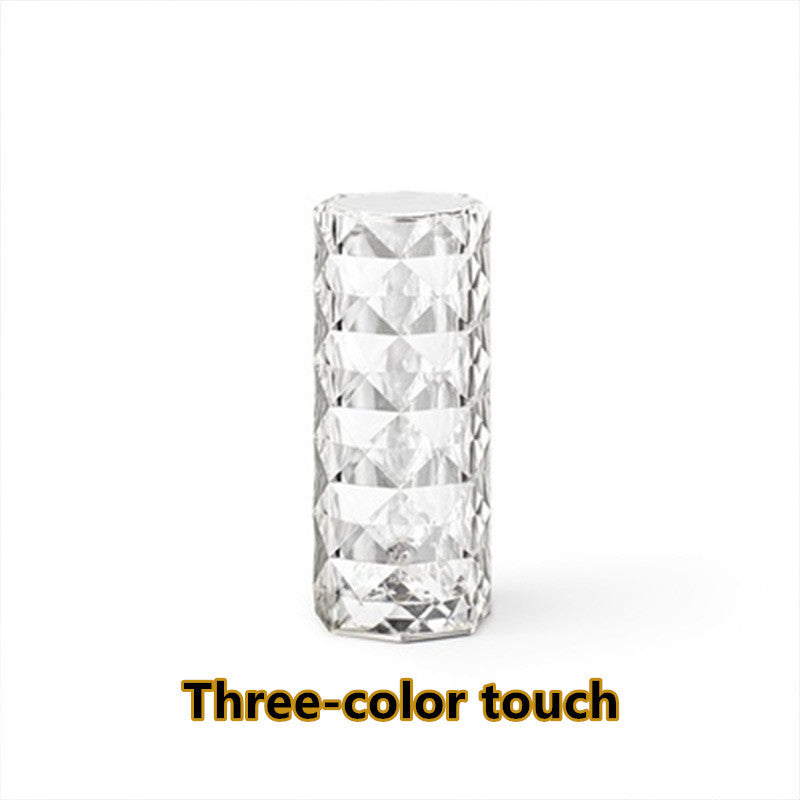 Nordic Crystal LED Table Lamp – Touch Dimming USB Diamond Night Light & Rose Projection