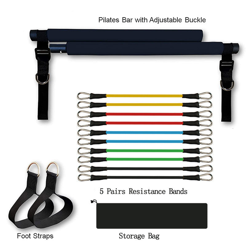 Portable Pilates Bar Kit – Fitness Yoga Resistance Bands for Home Workout Training