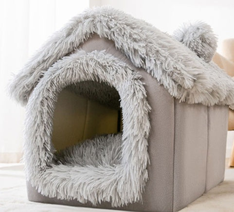 Foldable Pet House – Warm Enclosed Dog & Cat Bed with Removable Cushion