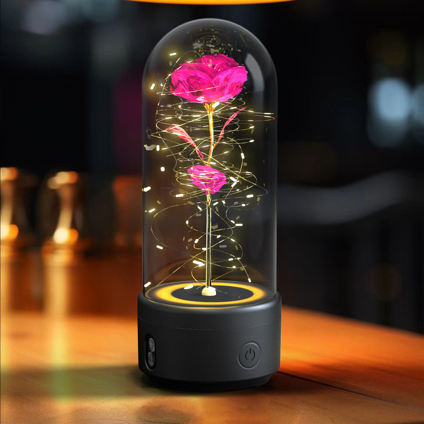 2-in-1 Rose LED Light & Bluetooth Speaker – Romantic Glass-Cover Gift Ornament