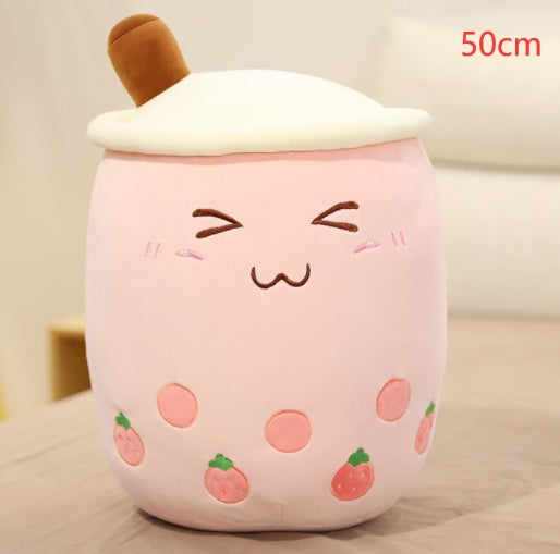 Cute Boba Tea Plush Pillow – Strawberry Milk Drink Stuffed Toy