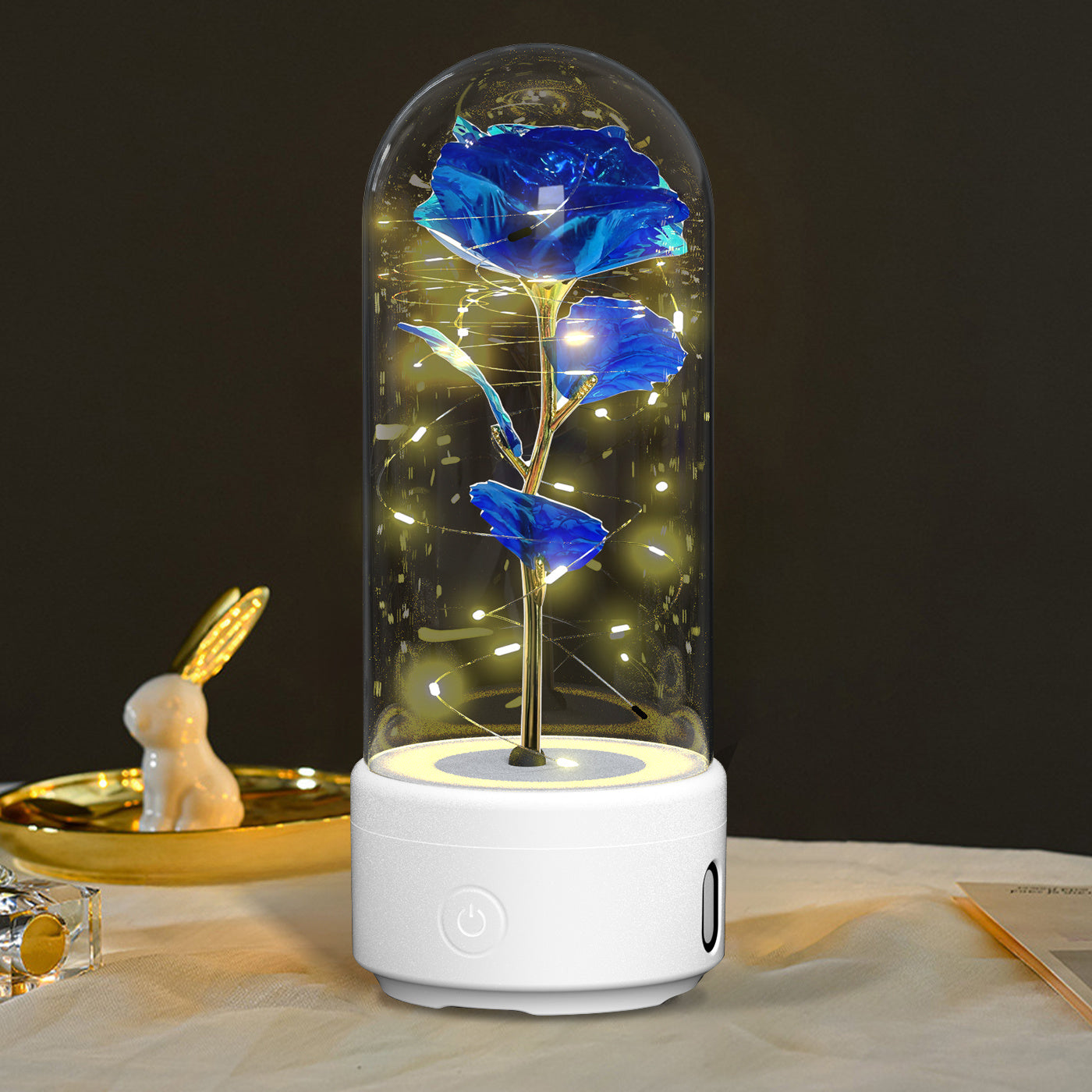 2-in-1 Rose LED Light & Bluetooth Speaker – Romantic Glass-Cover Gift Ornament